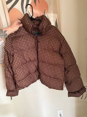 wild fable Brown Gingham Bow Puffer Jacket
